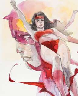 Alex Maleev - Elektra & Daredevil - Original Watercolor Painting - Hand Signed (2009) | Catawiki