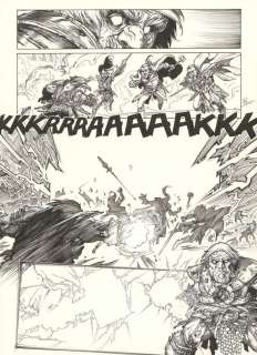 Pierre Denis Goux - Planche originale n°46 et sa planche préparatoire au stylo bleu - Ragnarök - Mjöllnir