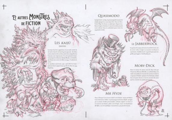 Stan Manoukian | Crayonné original dessiné sur une impression des textes "Et autres monstres de fiction" - Les Monstres - L’Encyclopédie du Merveilleux | Daniel Maghen