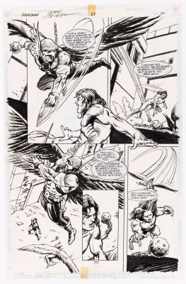 Lot 80 - STEVE LIEBER HAWKMAN VOL. 3 #27 COMIC BOOK PAGE ORIGINAL ART. | Hake’s
