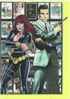 Vercelli, Gino - 1 Original colour drawing - Black Widow, James Bond - Omaggio in versione Pop - 2023 | Catawiki
