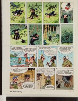 Franquin, André / Batem / studio Leonardo 1 Mise en couleur originale à l’acrylique + calque + 4 films - Marsupilami, T12, planche 03 | Catawiki