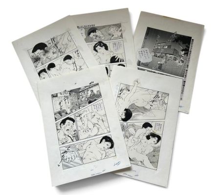 Ken Tsukikage(ケン月影) - Original Manga Manuscript (Genga) - "Sensual Theater" - 5 Pages Continuous Sequence (Final Scene) | Catawiki