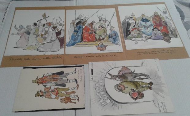 Lucchi, Vittorio - 5 Original colour drawing - Bertoldo Bertoldino - 1969 | Catawiki