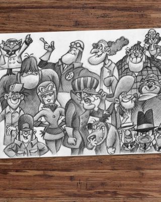 Joan Vizcarra - Dessin au crayon - Wacky Races Family Characters - Hand Signed | Catawiki