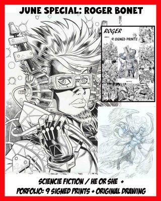 Roger Bonet | June special – Origina art: Science Fiction – He or she? + Portfolio (9 prints signed + Original drawing) – Roger | Origin Of Comics