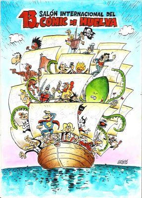 Carlos Azagra | Original drawing : Cartel 13 Salón Internacional del cómic de Huelva – Azagra y Revuelta | Origin Of Comics