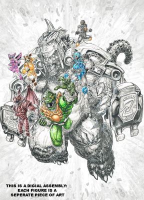 Freddie E. Williams II | Godzilla VS Power Rangers Playmates ToysPackaging Art10 PIECE GROUP SALE | Freddie E. Williams II