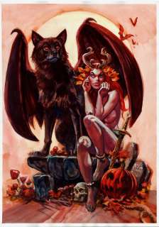 Dan Brereton - ‘Wolfwing‘ Detailed Portfolio Plate Painting For ‘By the Blade‘ Or ‘Swordplay‘ (Sexy Nude Horned Babe & Winged Wolf!)