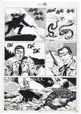 Miguel Angel Repetto | Tavola originale per MAXY TEX 4 ‘I due volti della vendetta’ dalla prima storia ‘La collera di Tex’. Cm. 28,5 x 40,5. Anno di esecuzione 2000. Pag. 112.  Il supporto, come sempre in Repetto, è un cartoncino glossy. | Art e Fumetto