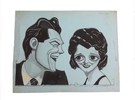 Vintage Carreno Cartoon Of Janet Gaynor Charles Farrel | Hess Fine Auctions