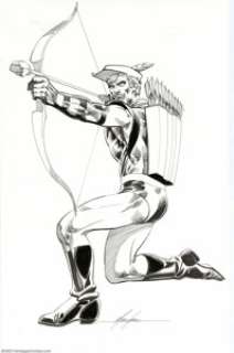 Mike Grell - Original Green Arrow Illustration (2000). Superb portrait of the Emerald Archer, penciled and inked - | Heritage