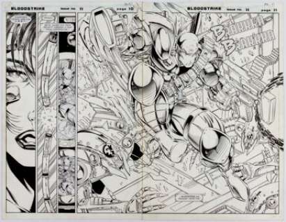 Karl Altstaetter and Others Bloodstrike #11 Double-Width Splash Original Art (Image, 1994). Dynamic internal -