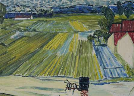 Anna Kluza | PejzaÅ¼ z doroÅ¼kÄ… i pociÄ…giem, z: Loving Vincent, szkic malarski (Vincent van Gogh) | ArtKomiks Aukcje