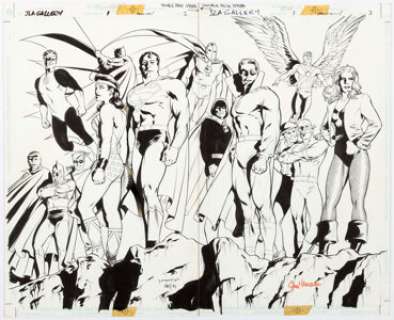 Stuart Immonen and John Dell JLA Gallery #1 Double Page Illustration Original Art (DC, 1997).... | Heritage
