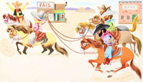  - Richard Scarry Brave Cowboy Bill Storybook Illustration Pages 8 and 9 Original Art (Simon Schuster, 1950)....