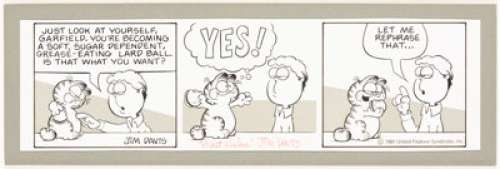 Jim Davis Garfield Daily Comic Strip Original Art dated 7-14-81 (United Feature Syndicate, 1981). Garfield is - | Heritage