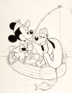 Dick Moores Mickey Mouse #37 Mickey and Pluto Cover Original Art (Dell, 1954). Mickey‘s got his line in the water, -