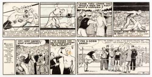 Ham Fisher Joe Palooka Daily Comic Strip Original Art Group of 2 (McNaught Syndicate, 1930s). An origin story is -
