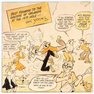 Chic Young | Blondie and Dagwood Custom Golf Illustration Original Art (c. 1940s-50s). | Heritage