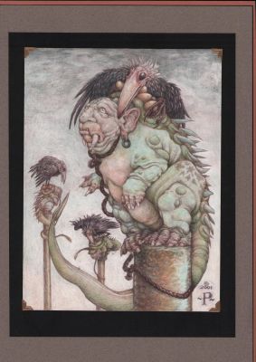 Unknown Artist? | Strange Goblin & Fantasy Birds of Prey Color Art - Signed - 2001 - Need Info | Anthony’s Comic Book Art