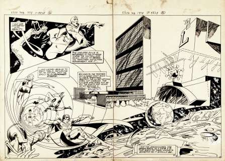 Mike Grell Vince Colletta | Legion of Super-Heroes Treasury Double Splash P 62-63 (Entire Legion Time Travels with the Time Trapper!) 1978 | Romitaman