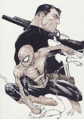 Ed Benes | Spider-man and Punnisher - 09"x12" Color | Ed Benes