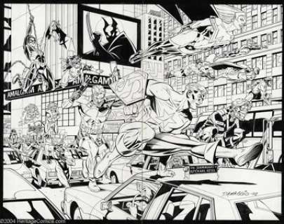 Rodolfo Damaggio and Karl Kessel - Amalgam Heroes Double-Page Splash Original Art (2002). This double-page splash - | Heritage