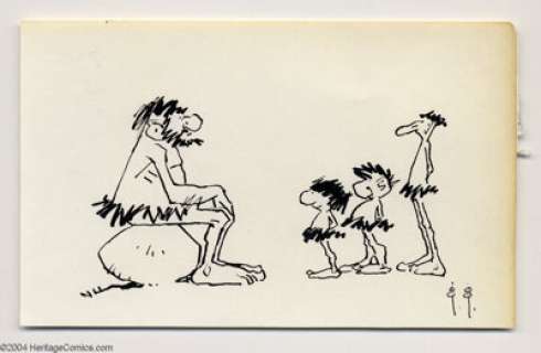 Frank Frazetta - Cute Caveman Clan Sketch Original Art (undated).  The whimsy in this pen and ink sketch is hard - | Heritage