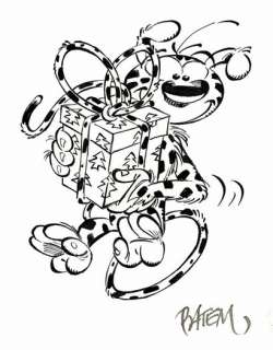 Batem | Le Marsupilami, dessin original Ã  l’encre de chine. Dimensions : 16 cm x 14 cm. | Septimus