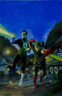 Hugh Fleming - Legends of the Dc Universe #8 Very Large Cover Painting (Green Lantern & Green Arrow Both Using Their Powers in a War Zone!) 1998