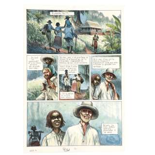 FREDERIC BIHEL (NÉ EN 1965) - Lot #30 - Africa Dreams. Tome 4, Un procès colonial. Planche n°12 Aquarelle, signé. 43,5 x 30 cm