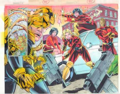 Ashley Wood, John Kalisz, Steve Lightle | Generation X ’95 #1 Pgs 34 & 35 Color Guide Art - Team Dps - 1995 | Anthony’s Comic Book Art