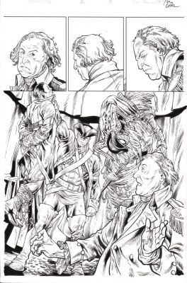 Jay Leisten | Marvel 1776 #2 P.14 - Cap, Spidey, George Washington - Signed - 2025 | Anthony’s Comic Book Art