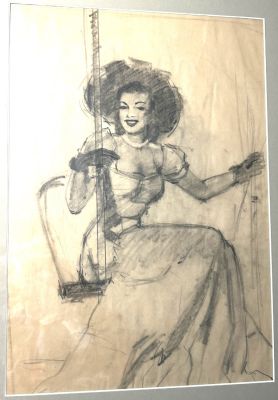 Gil Elvgren | Gil Elvgren - Large Penciled Study of Beautiful Woman | Koch Comic Art