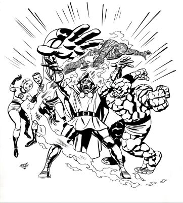 Steve Rude | Fantastic Four Battle Dr. Doom Large Pinup (Not Sure If Published Or Not?) 1996 | Romitaman