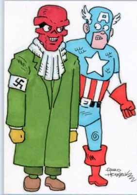 Fred Hembeck Sketch Card: Captain America versus Red Skull (Marvel Comics)