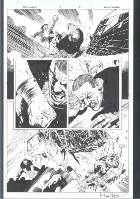 Mike Perkins Andrew Hennessey | Signed Mike Perkins Spectacular Luke Cage Vs Thunderbird Warfare Issue House of M: Avengers # 5 Page 16 | Koch Comic Art