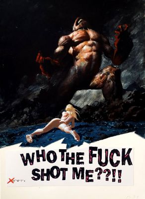 Scott Hampton | Penthouse Comix #24 Mixed Media Splash (Nude Babe & Monster! ’Terror in the Lesbian Nudist Colony!’) 1997 | Romitaman