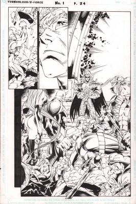 Lary Stucker, Roger Cruz | Youngblood/X-Force #1 P.24 - Lots of Characters 3/4Th Splash - 1996 | Anthony’s Comic Book Art