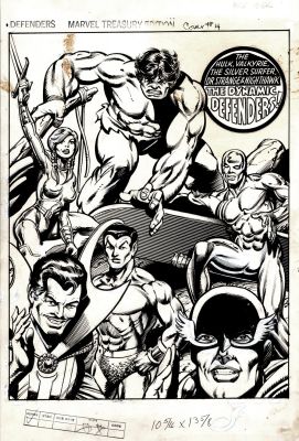 Bob Wiacek, Gil Kane - Marvel Treasury Edition #16 Back Cover (Defenders Team: Incredible Hulk, Silver Surfer, Valkyrie, Doctor Strange, Sub-Mariner, Nighthawk!)