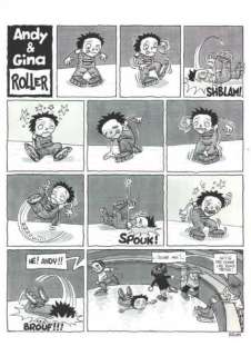 Relom - "Andy & Gina: Roller" Planche. Encre et lavis, signé. Fluide Glacial.