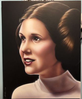 Steve Baier | Princess Leia Airbrushed Portrait on Wood Canvas - Signed - 2018 | Anthony’s Comic Book Art