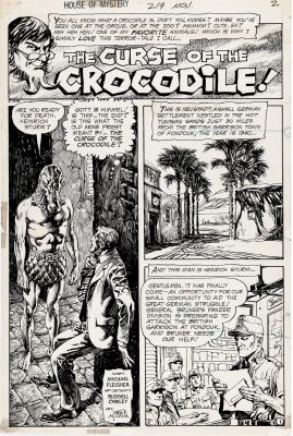 Alfredo Alcala | Alcala, Alfredo - House of Mystery #219 Pg 1 Splash - Host Cain Intro For "The Curse of the Crocodile!" 1973 | Cool Lines Art