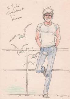 Hermann - Originele tekening in kleur - Bernard Prince leunend op de reling van de Cormoran - (1975) | Catawiki