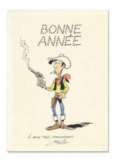 Morris (Maurice de Bévère Dit) | Morris Lucky Luke. Dessin Ã  l’encre de chine rehaussé d’aquarelle.&hel | Coutau Bégarie