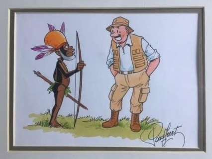 Suske en Wiske - Originele tekening in kleur - Lambik en pygmee | Catawiki