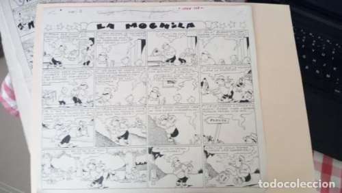 LA MOCHILA. Historieta original a tinta de Manuel URDA. Publicada en TBO. 36 X 31 con color al dorso