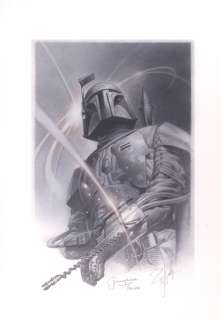 Tsuneo Sanda Original Boba Fett Art Illustration ~ Signed by Jeremy Bulloch