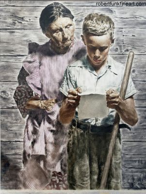 Douglass Crockwell, Spencer Douglass Crockwell | Douglass Crockwell , Grand Mother And Grand Son Read Emotional Letter - Like Norman Rockwell, 1950 | ComicArtFans Classifieds